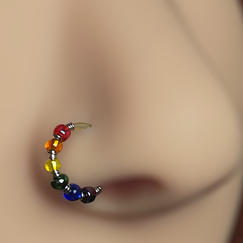 2/$18 Rainbow Beaded hoop nose ring 20G 🌈